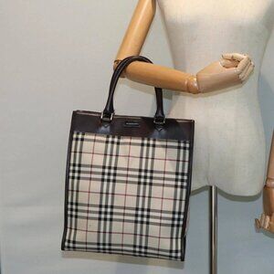 BURBERRY Nova Check Hand Bag Canvas Beige Dark Brown Auth